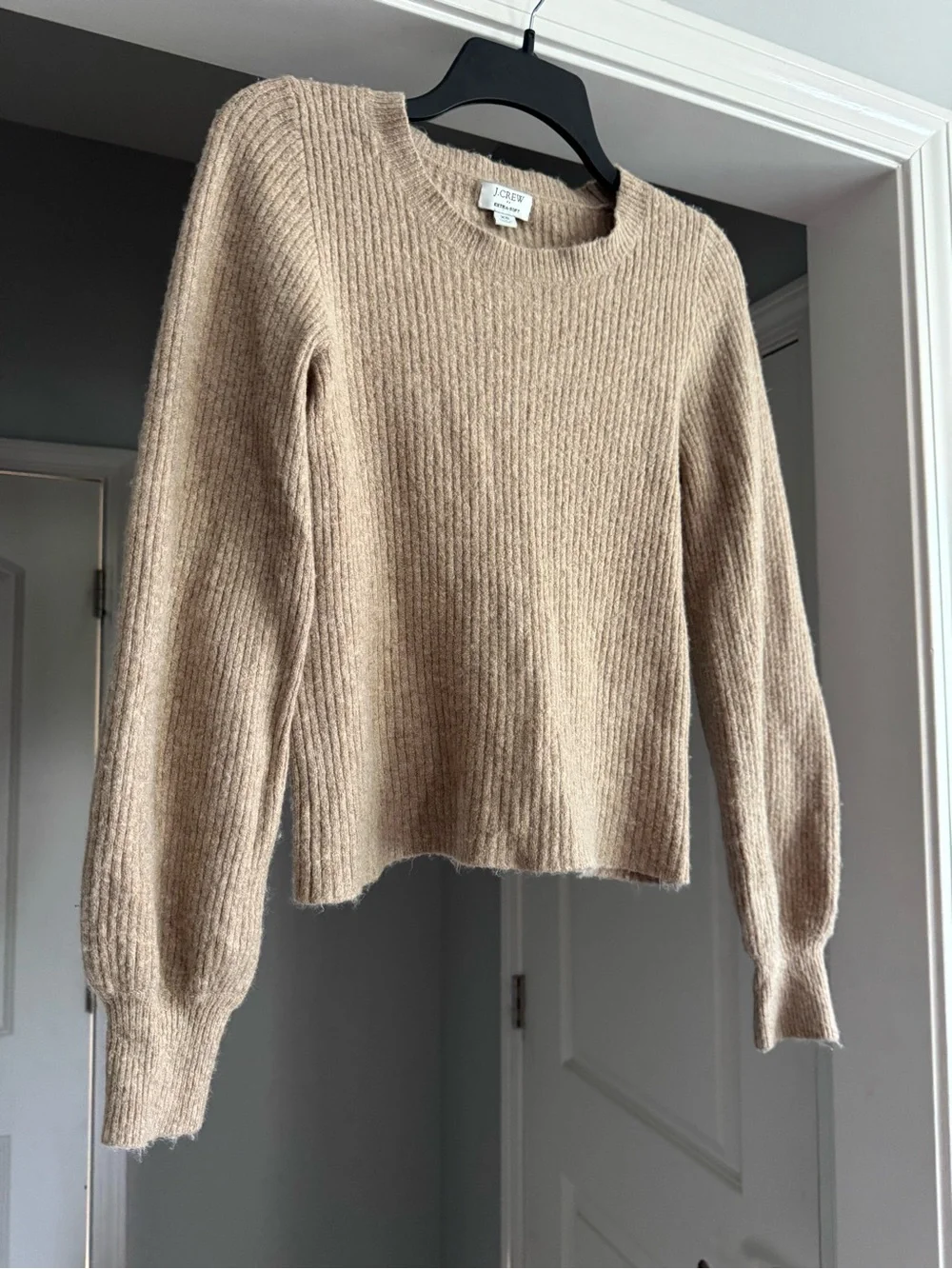 J. Crew Extra Soft Wool Blend Women's Crewneck Ribbed Sweater Tan XS